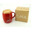 Cask shape ceramic mug with wooden lid and spoon - CMA